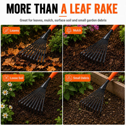 Finder Hand Rake, 15.6 Inch Gardening Hand Tool with Ergonomic Handle and Hanging Hole for Storage, Steel Garden Rake for Flower Beds, Leaves, Mulch, Soil Loosening, Tight Spaces