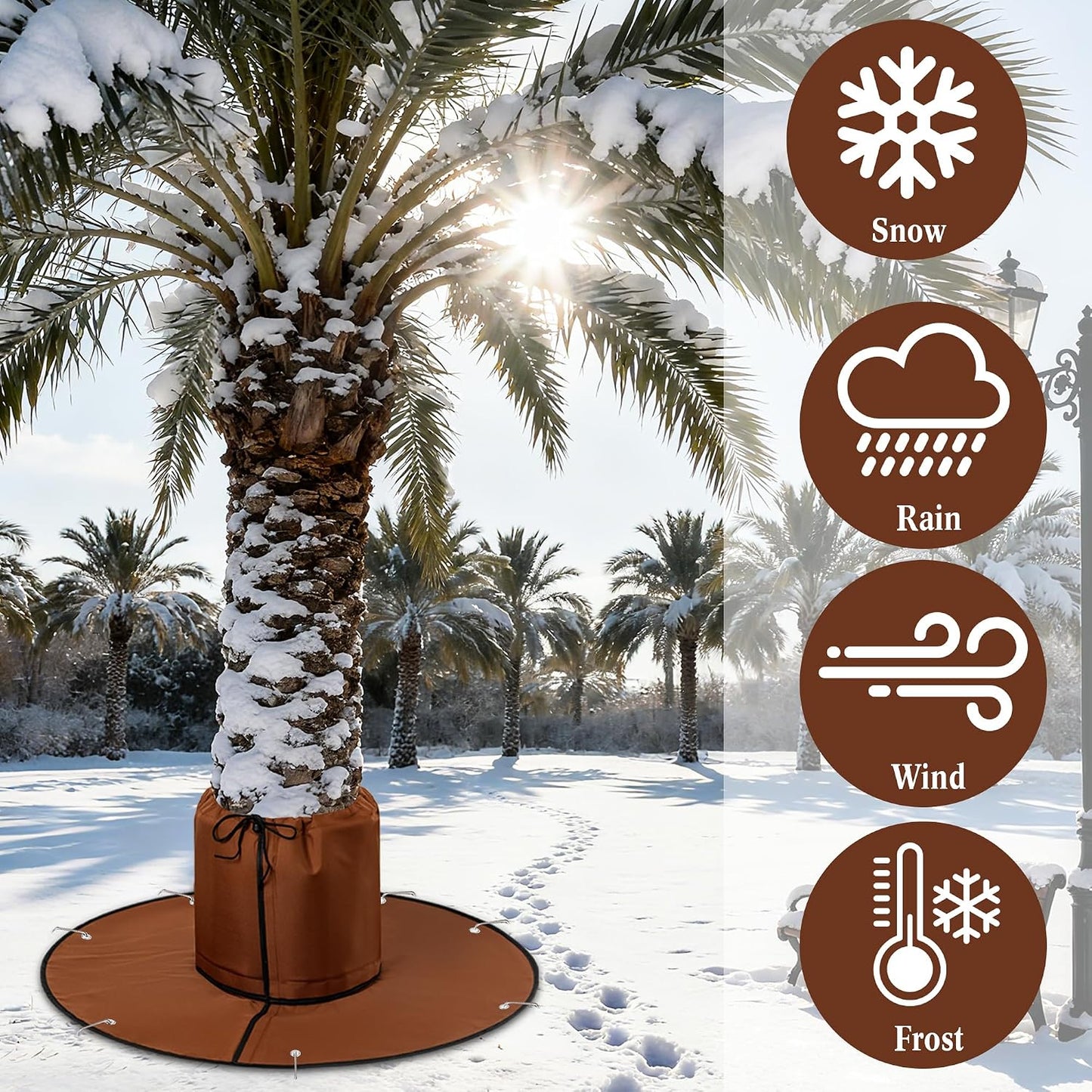 Palm Tree Root Protector, Winter Protection for Palm Trees Root, Tree Root Freeze Protectors with Ground Nails, Winter Tree Root Frost Covers for Outdoor Cold Weather Plants (1, Brown)