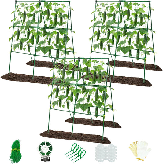 3 Packs Cucumber Trellis for Raised Bed, 50" x 33" A-Shape Garden Trellis for Climbing Plants, Outdoor Metal Arch Vegetable Plant Support for Tomato, Cucumber, Pea, Zucchini & Vine Plants