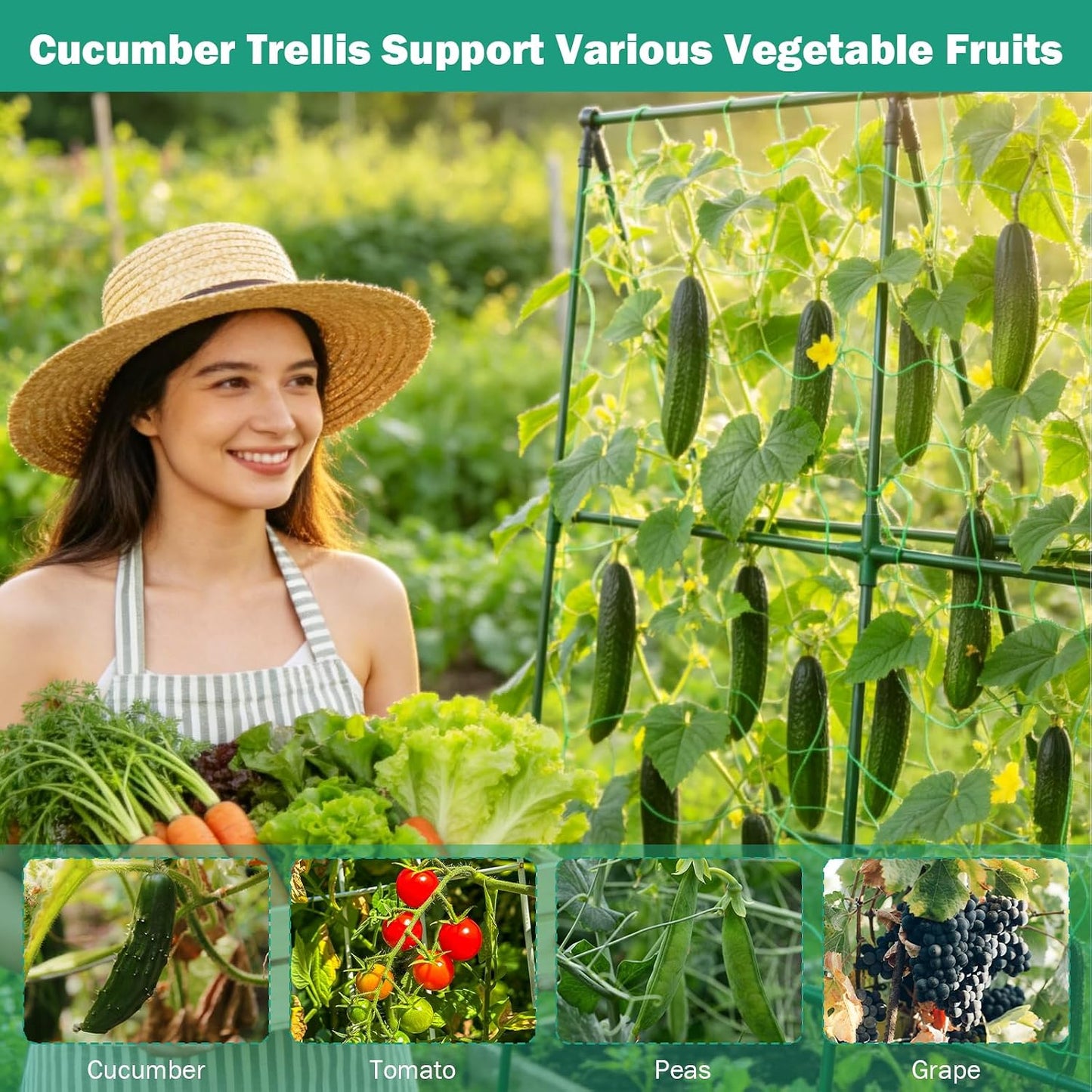 3 Packs Cucumber Trellis for Raised Bed, 50" x 33" A-Shape Garden Trellis for Climbing Plants, Outdoor Metal Arch Vegetable Plant Support for Tomato, Cucumber, Pea, Zucchini & Vine Plants