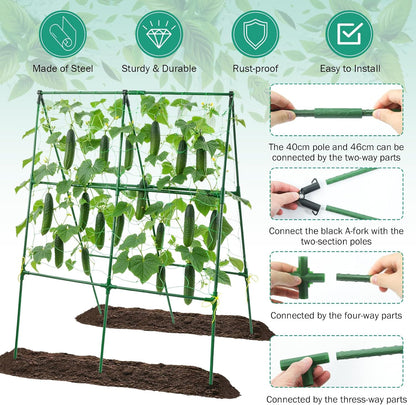 3 Packs Cucumber Trellis for Raised Bed, 50" x 33" A-Shape Garden Trellis for Climbing Plants, Outdoor Metal Arch Vegetable Plant Support for Tomato, Cucumber, Pea, Zucchini & Vine Plants
