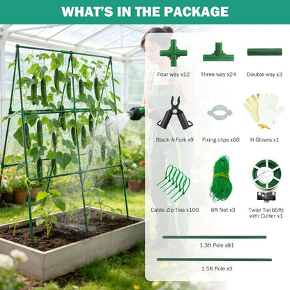 3 Packs Cucumber Trellis for Raised Bed, 50" x 33" A-Shape Garden Trellis for Climbing Plants, Outdoor Metal Arch Vegetable Plant Support for Tomato, Cucumber, Pea, Zucchini & Vine Plants