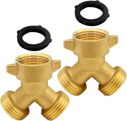 Brass Garden Hose Splitter 3/4" GHT Swivel Y Connector, 2PCS