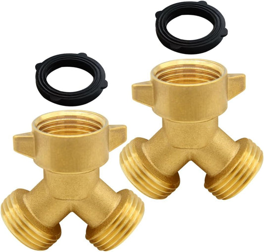 Brass Garden Hose Splitter 3/4" GHT Swivel Y Connector, 2PCS