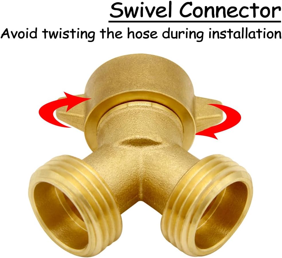 Brass Garden Hose Splitter 3/4" GHT Swivel Y Connector, 2PCS
