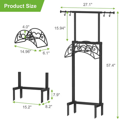 Garden Hose Holder with Telescopic Pole, Upgraded Heavy Duty Hose Stand Holds 150ft with 4 Spikes, Freestanding Metal Hose Storage and Hanger for Outside Yard Lawn Farm, Black