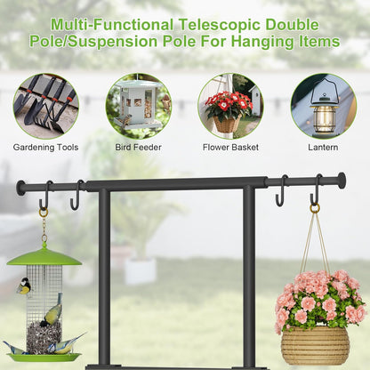 Garden Hose Holder with Telescopic Pole, Upgraded Heavy Duty Hose Stand Holds 150ft with 4 Spikes, Freestanding Metal Hose Storage and Hanger for Outside Yard Lawn Farm, Black