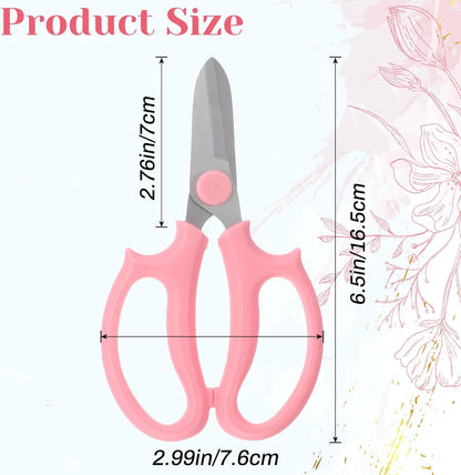 2 Pack Garden Floral Scissors, 6.5" Stainless Steel Flower Pruning Shears, Professional Florist Scissors for Stems, Arranging, Flower Bar Supplies and Plant Trimming (Blue, Pink)