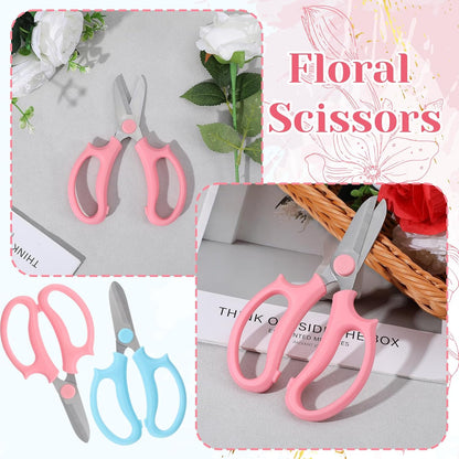2 Pack Garden Floral Scissors, 6.5" Stainless Steel Flower Pruning Shears, Professional Florist Scissors for Stems, Arranging, Flower Bar Supplies and Plant Trimming (Blue, Pink)