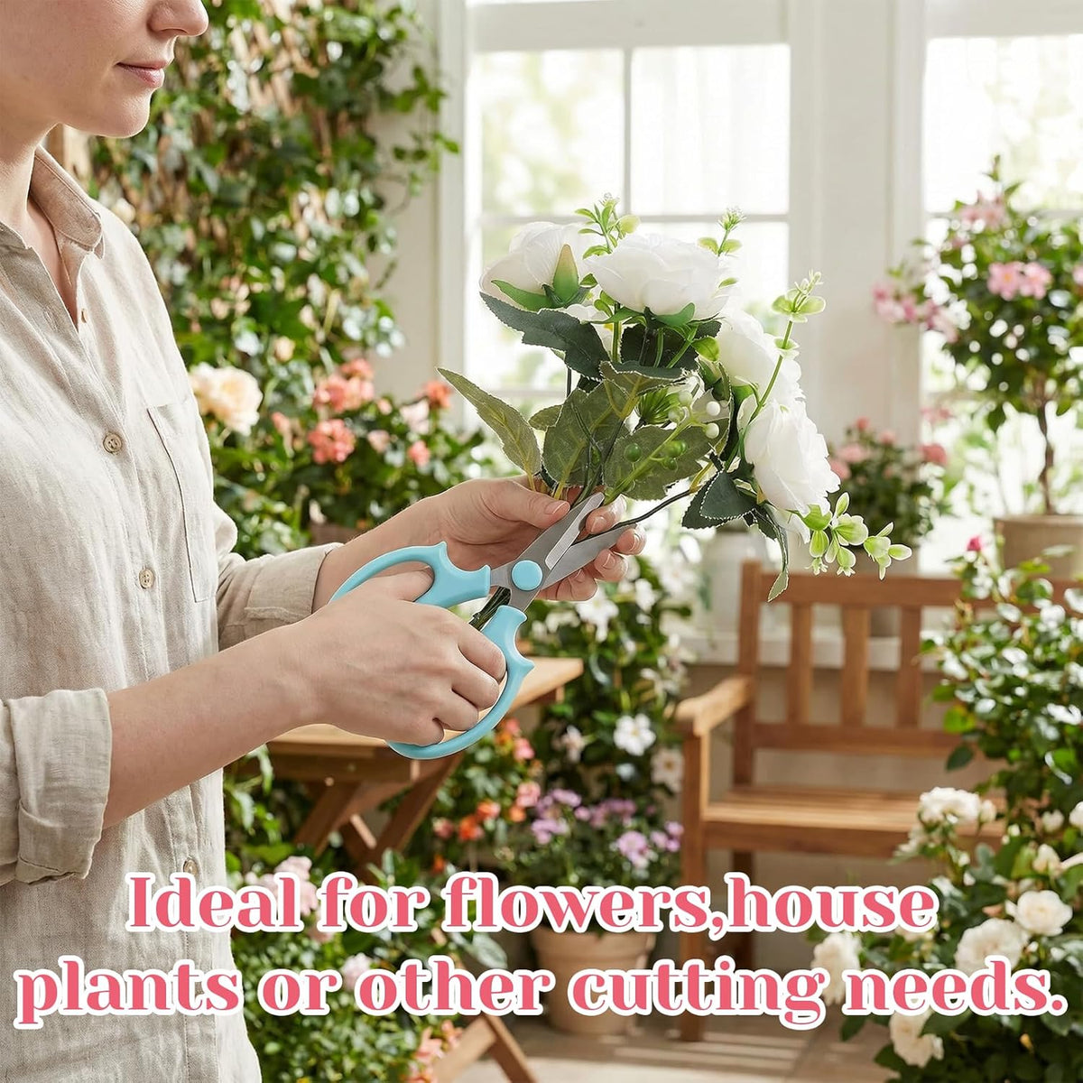2 Pack Garden Floral Scissors, 6.5" Stainless Steel Flower Pruning Shears, Professional Florist Scissors for Stems, Arranging, Flower Bar Supplies and Plant Trimming (Blue, Pink)
