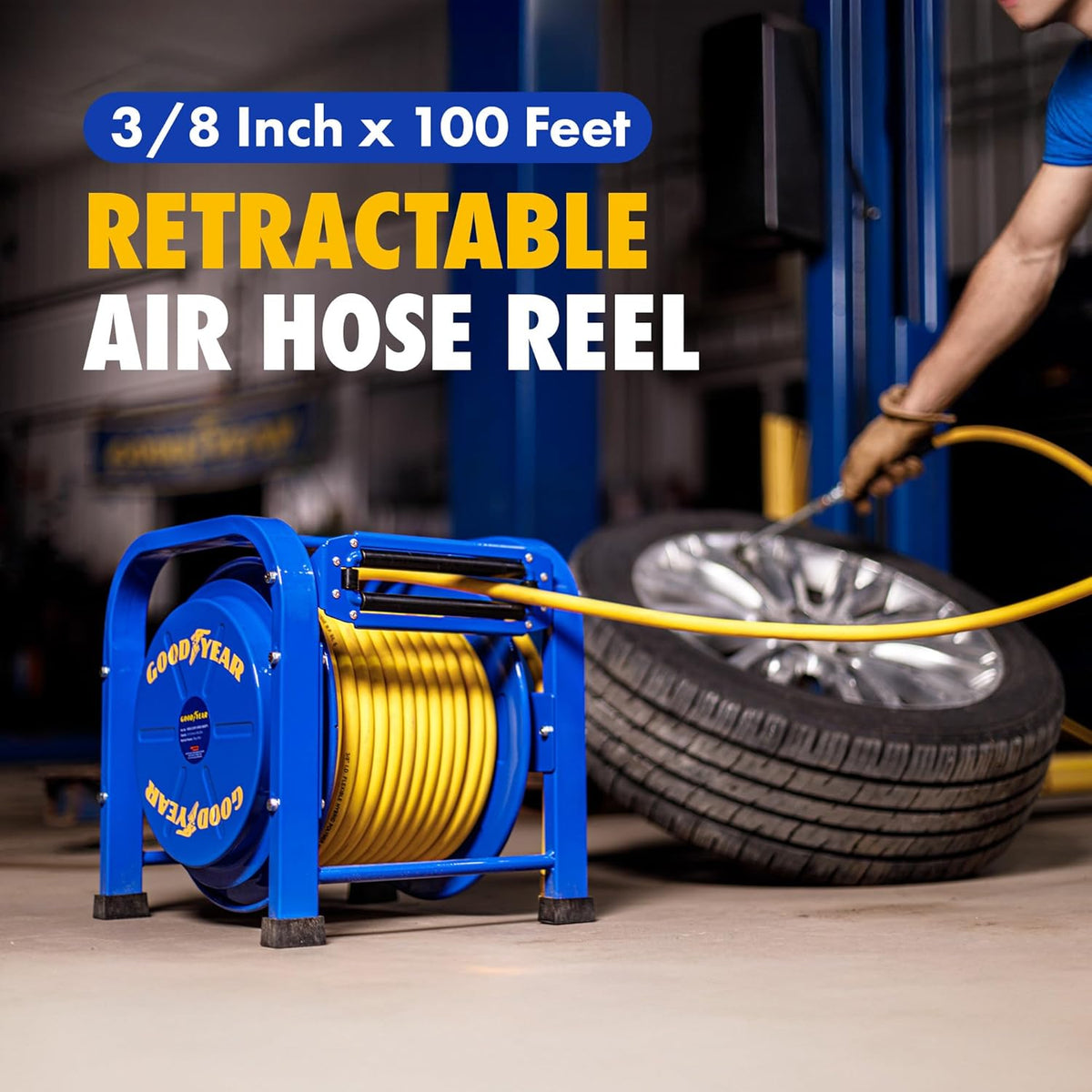 Retractable Air Hose Reel, 3/8" x 100 Feet, 300 PSI