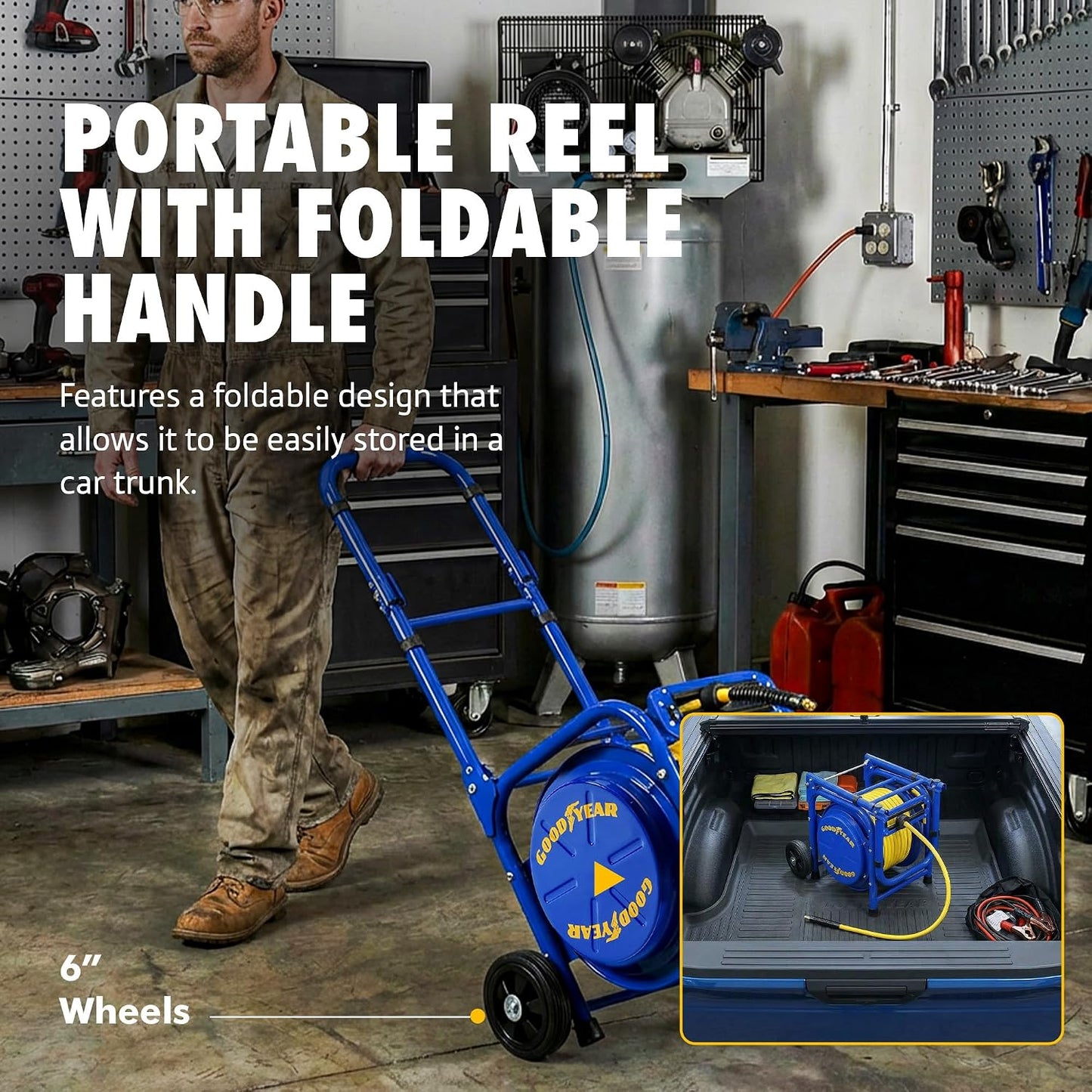 Retractable Air Hose Reel, 3/8" x 100 Feet, 300 PSI
