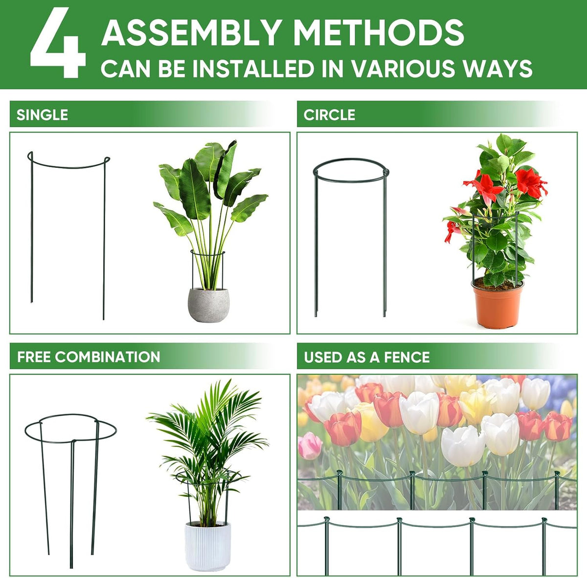 10 Pack 24" H x 10" W Tall Plant Support Stakes, Half Round Metal Peony Cages and Supports, Monstera Plant Support Snake Plant Stake Flower Support Ring for Tomato, Hydrangea Outdoor Indoor