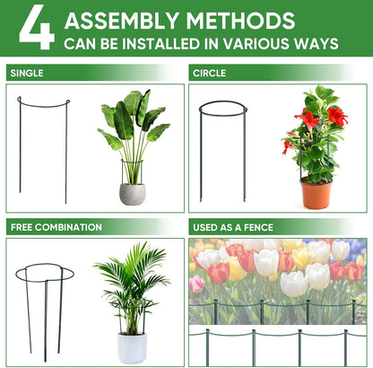 10 Pack 24" H x 10" W Tall Plant Support Stakes, Half Round Metal Peony Cages and Supports, Monstera Plant Support Snake Plant Stake Flower Support Ring for Tomato, Hydrangea Outdoor Indoor