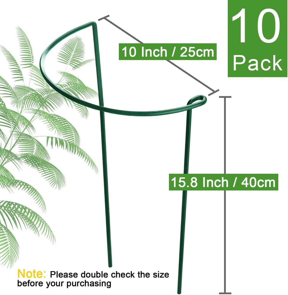 10 Pack 24" H x 10" W Tall Plant Support Stakes, Half Round Metal Peony Cages and Supports, Monstera Plant Support Snake Plant Stake Flower Support Ring for Tomato, Hydrangea Outdoor Indoor