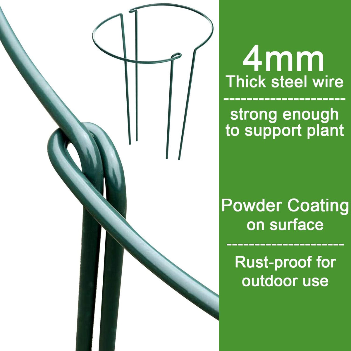 10 Pack 24" H x 10" W Tall Plant Support Stakes, Half Round Metal Peony Cages and Supports, Monstera Plant Support Snake Plant Stake Flower Support Ring for Tomato, Hydrangea Outdoor Indoor