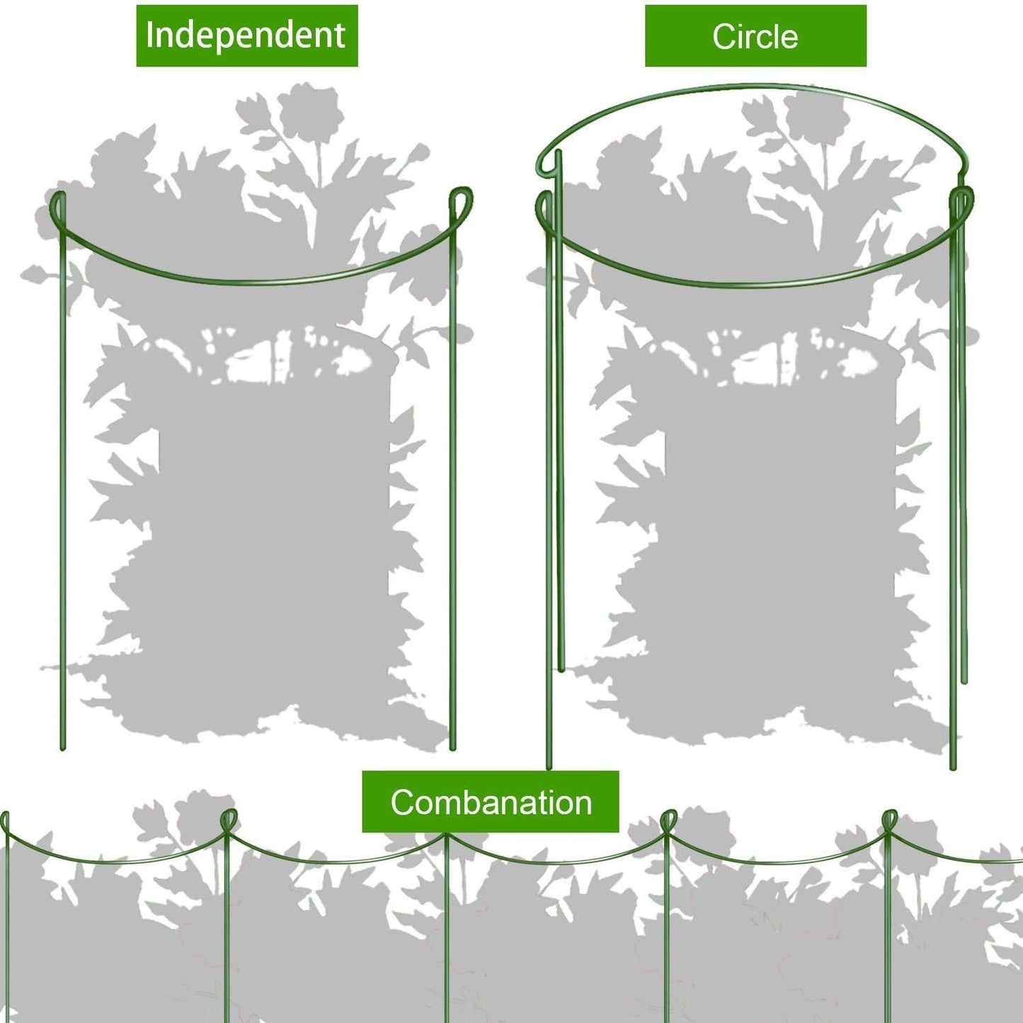 10 Pack 24" H x 10" W Tall Plant Support Stakes, Half Round Metal Peony Cages and Supports, Monstera Plant Support Snake Plant Stake Flower Support Ring for Tomato, Hydrangea Outdoor Indoor