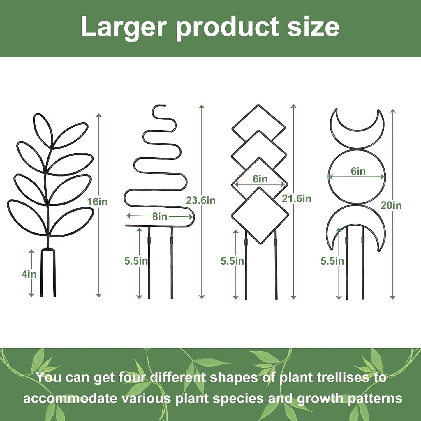 23in Plant Trellis for Climbing Plants Indoor, 4 Shapes
