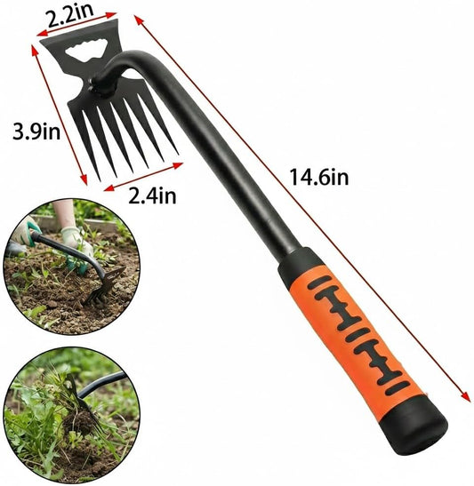 2 Pack Weeding Tools, 6-Tooth Manganese Steel Manual Weeder & Digging Tool with Ergonomic Rubber Grip, Multi-Functional Gardening Hand Tools for Removing Dandelions, Thistles & Yard Weeds
