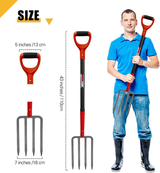 4-Tine Pitch Fork Garden Digging Fork with Fiberglass Handle 43 in