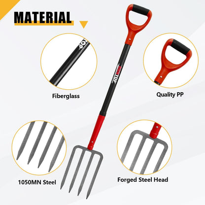 4-Tine Pitch Fork Garden Digging Fork with Fiberglass Handle 43 in