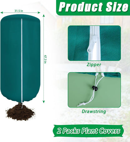 2 Pack Plant Covers Freeze Protection with Zipper & Drawstring