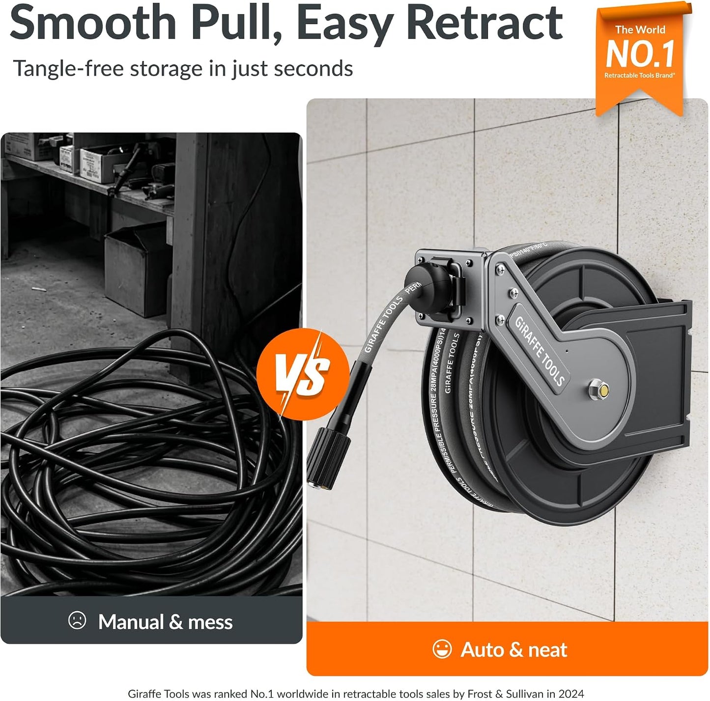 Pressure Washer Hose Reel with Replaceable 60FT Pressure Hose
