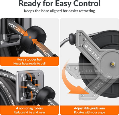 Pressure Washer Hose Reel with Replaceable 60FT Pressure Hose