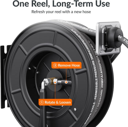 Pressure Washer Hose Reel with Replaceable 60FT Pressure Hose