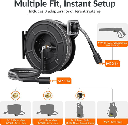 Pressure Washer Hose Reel with Replaceable 60FT Pressure Hose