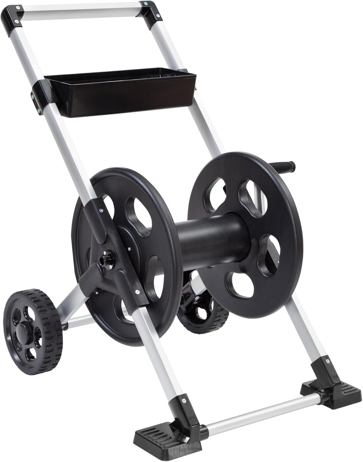 Liberty Garden 304 Explorer Two Wheel Hose Reel Cart, Aluminum, Holds 250-feet of 5/8" Hose, Silver/Black