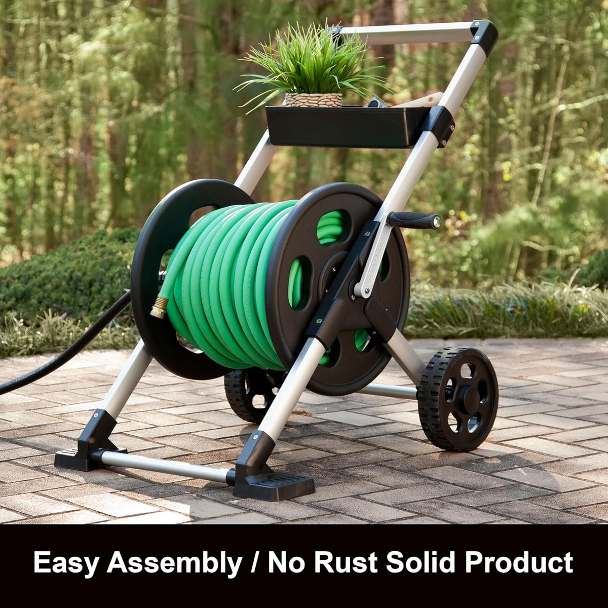 Liberty Garden 304 Explorer Two Wheel Hose Reel Cart, Aluminum, Holds 250-feet of 5/8" Hose, Silver/Black