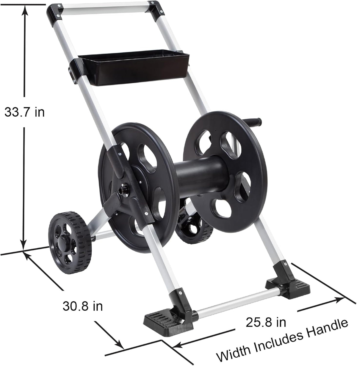Liberty Garden 304 Explorer Two Wheel Hose Reel Cart, Aluminum, Holds 250-feet of 5/8" Hose, Silver/Black