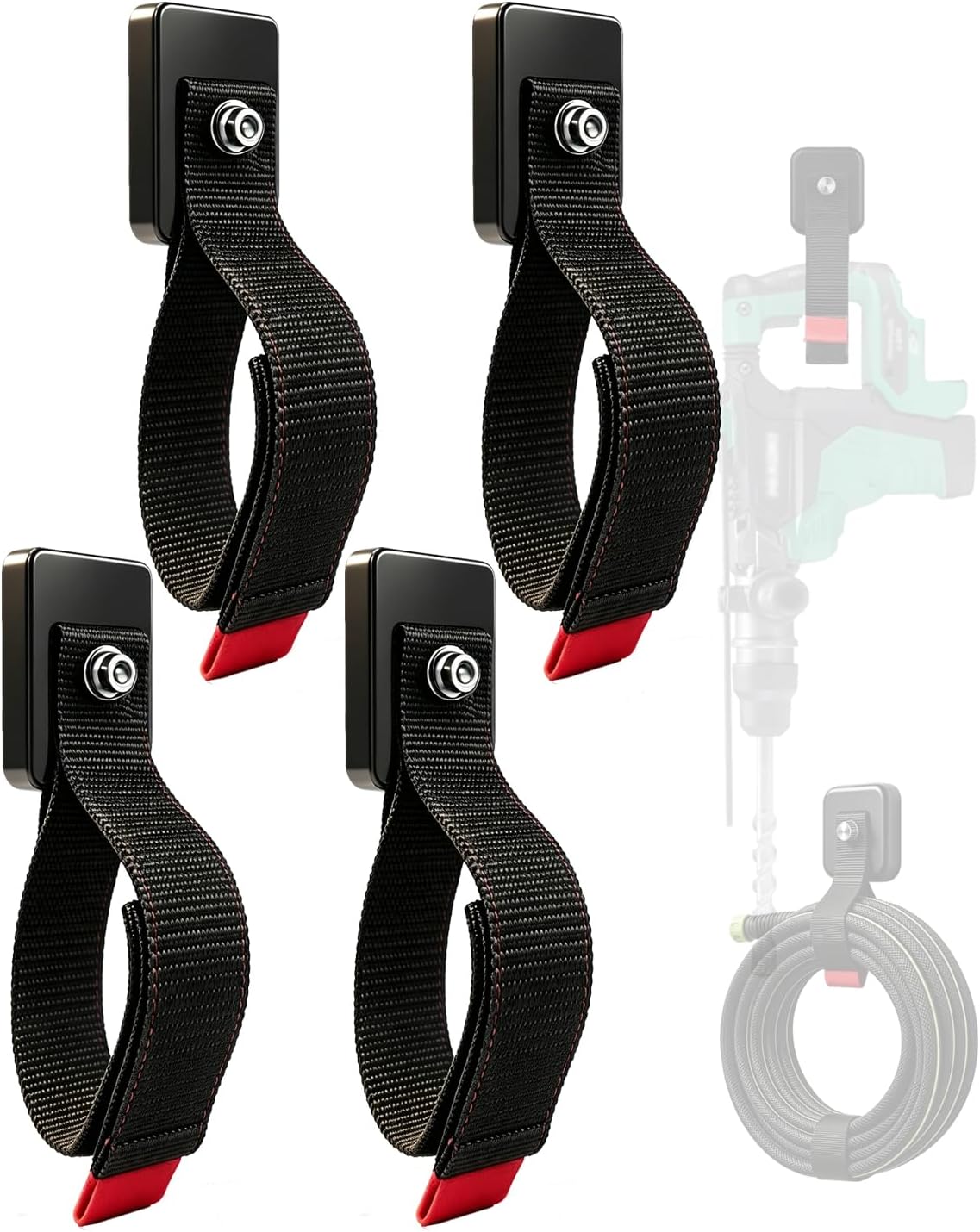 4 Pack Magnetic Hooks with Straps for Hanging Tools and Cords