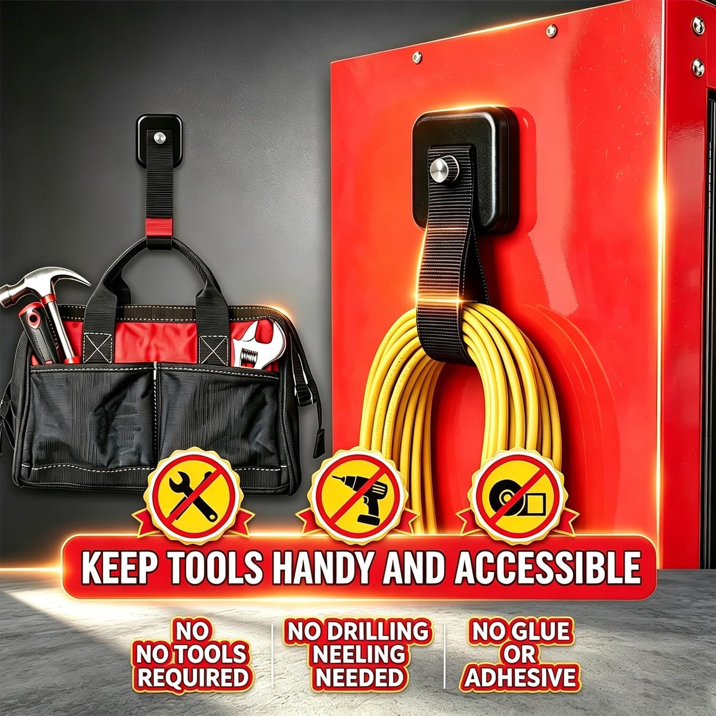 4 Pack Magnetic Hooks with Straps for Hanging Tools and Cords