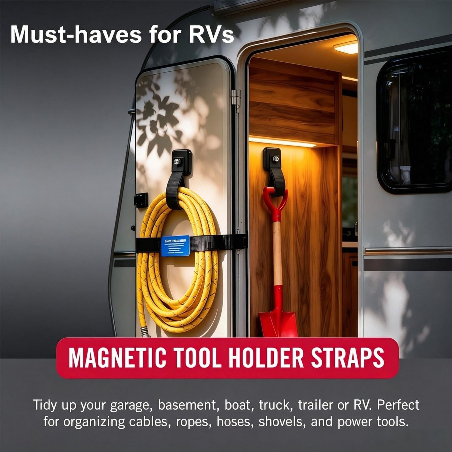 4 Pack Magnetic Hooks with Straps for Hanging Tools and Cords