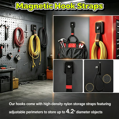 4 Pack Magnetic Hooks with Straps for Hanging Tools and Cords