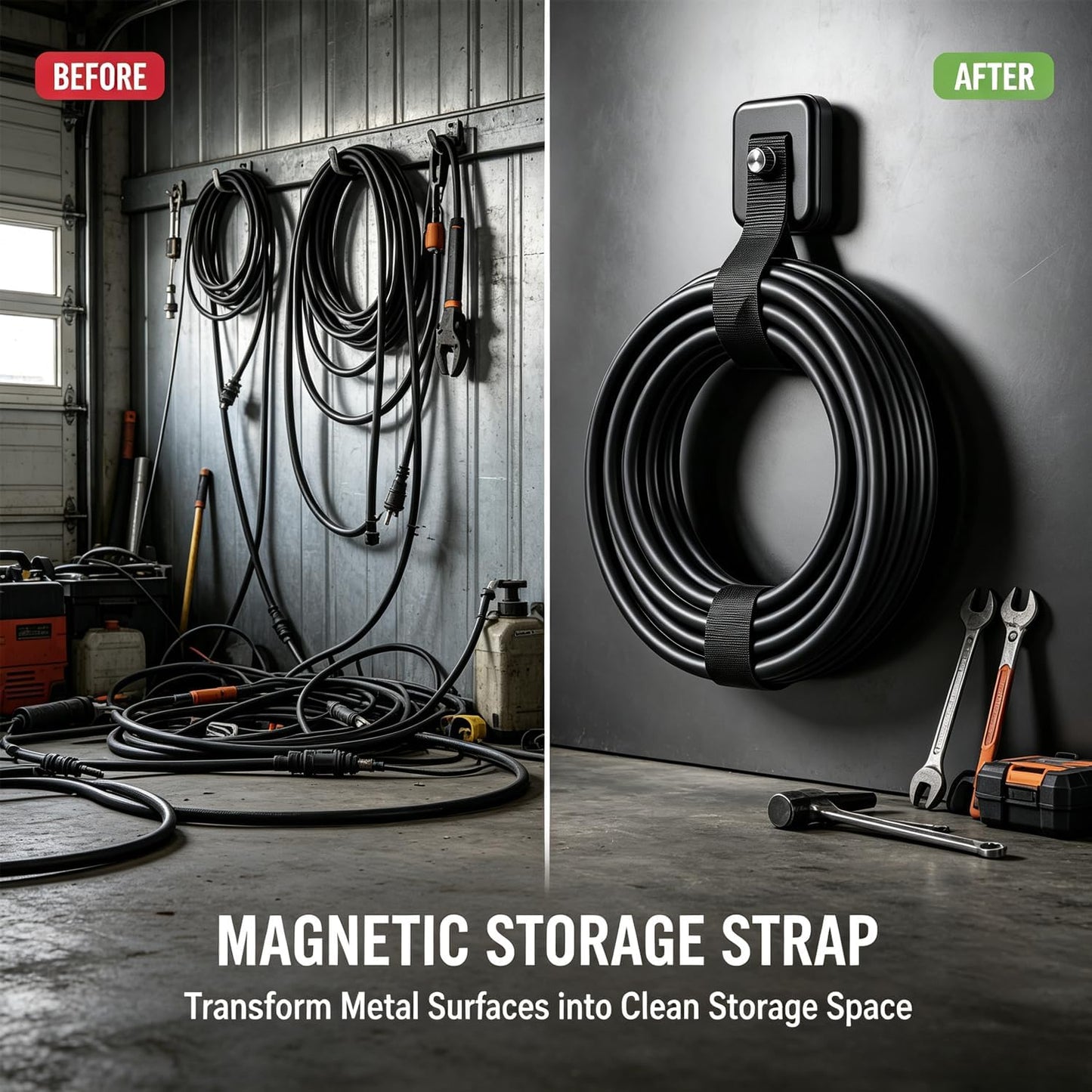 4 Pack Magnetic Hooks with Straps for Hanging Tools and Cords