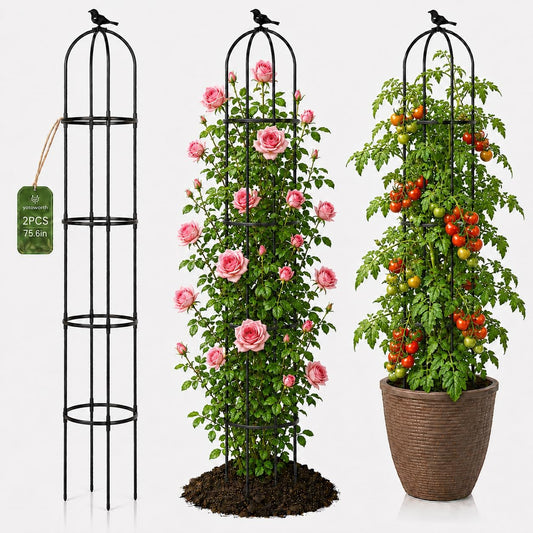 Garden Obelisk Trellis for Climbing Plants,6.3 ft, Black, 2PC