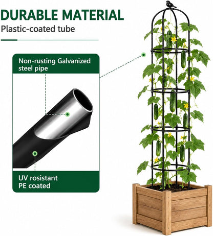 Garden Obelisk Trellis for Climbing Plants,6.3 ft, Black, 2PC