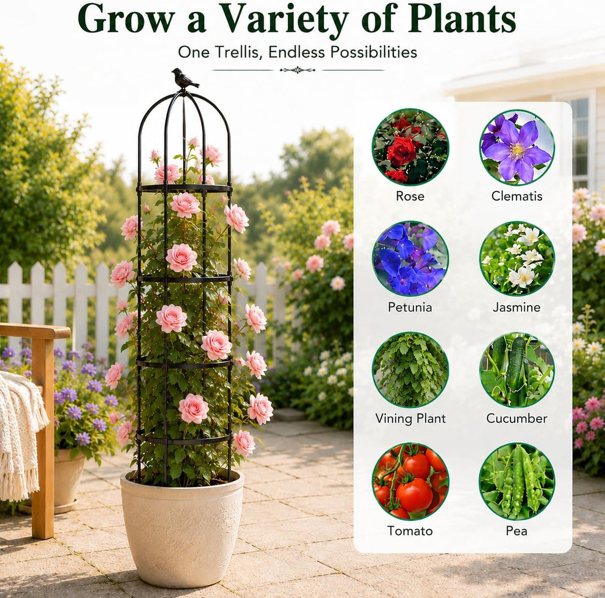 Garden Obelisk Trellis for Climbing Plants,6.3 ft, Black, 2PC