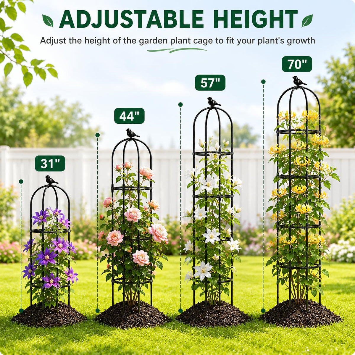 Garden Obelisk Trellis for Climbing Plants,6.3 ft, Black, 2PC