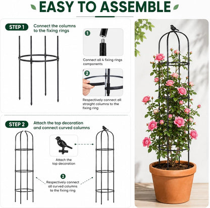Garden Obelisk Trellis for Climbing Plants,6.3 ft, Black, 2PC