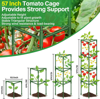 2 Pack 57 Inch Tomato Cage for Garden, Heavy-Duty Tomato Trellis Plant Support Stakes, Adjustable Garden Trellis Plant Cage for Climbing Plants Peppers Outdoor Raised Garden Bed and Vegetables