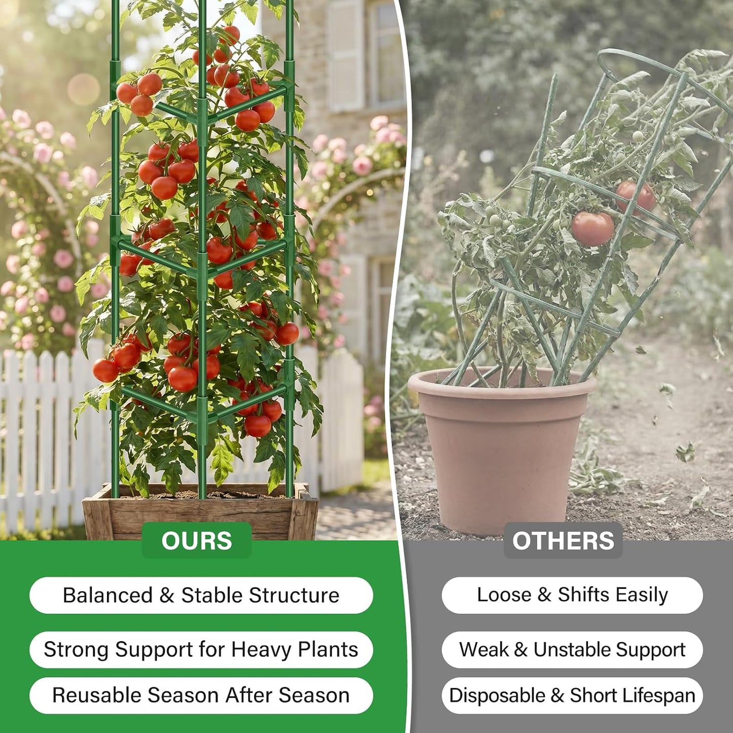 2 Pack 57 Inch Tomato Cage for Garden, Heavy-Duty Tomato Trellis Plant Support Stakes, Adjustable Garden Trellis Plant Cage for Climbing Plants Peppers Outdoor Raised Garden Bed and Vegetables