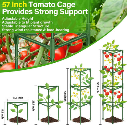 2 Pack 57 Inch Tomato Cage for Garden, Heavy-Duty Tomato Trellis Plant Support Stakes, Adjustable Garden Trellis Plant Cage for Climbing Plants Peppers Outdoor Raised Garden Bed and Vegetables