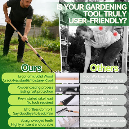 Gardenia 9-Tine Iron Weeding Rake, Heavy Duty Weed Puller for Garden Soil