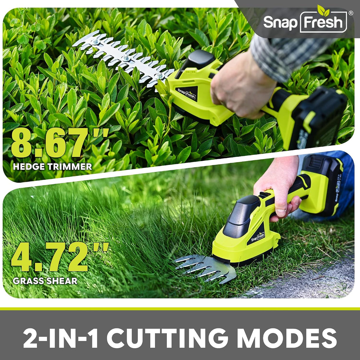Cordless Grass Shear Bush Trimmer, 2 in 1 Handheld Hedge Trimmer, 7.2V Electric Grass Trimmers, Lightweight Shrubbery Trimmers Battery & Charger Included, Shrub Trimmer for Garden(Green)