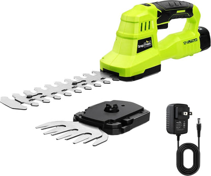 Cordless Grass Shear Bush Trimmer, 2 in 1 Handheld Hedge Trimmer, 7.2V Electric Grass Trimmers, Lightweight Shrubbery Trimmers Battery & Charger Included, Shrub Trimmer for Garden(Green)