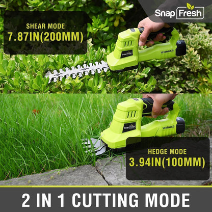 Cordless Grass Shear Bush Trimmer, 2 in 1 Handheld Hedge Trimmer, 7.2V Electric Grass Trimmers, Lightweight Shrubbery Trimmers Battery & Charger Included, Shrub Trimmer for Garden(Green)